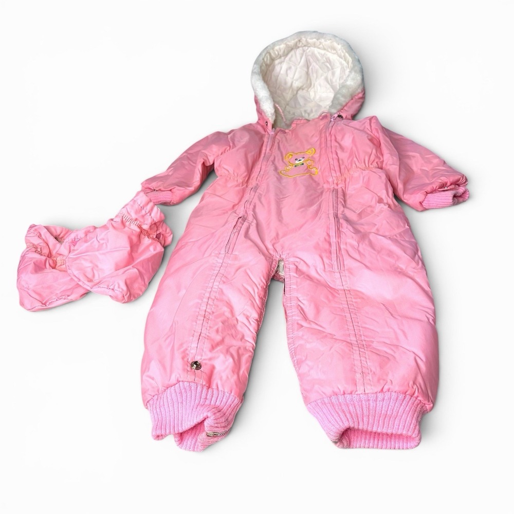 Vtg 80s JC Penny‎ 24 Months Quilted Ski/Snow Suit Teddy Bear Union Made Pink